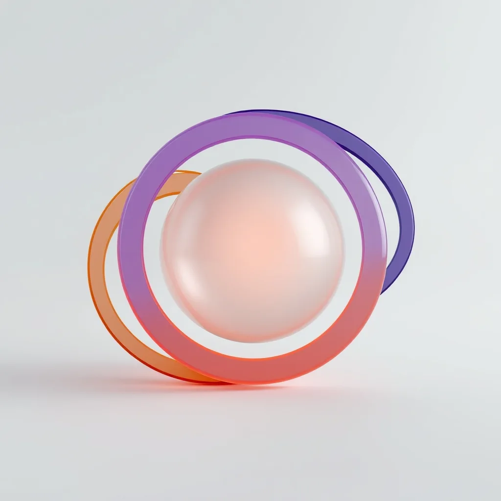 Four interlocking translucent rings in a cycle around a glowing neural sphere